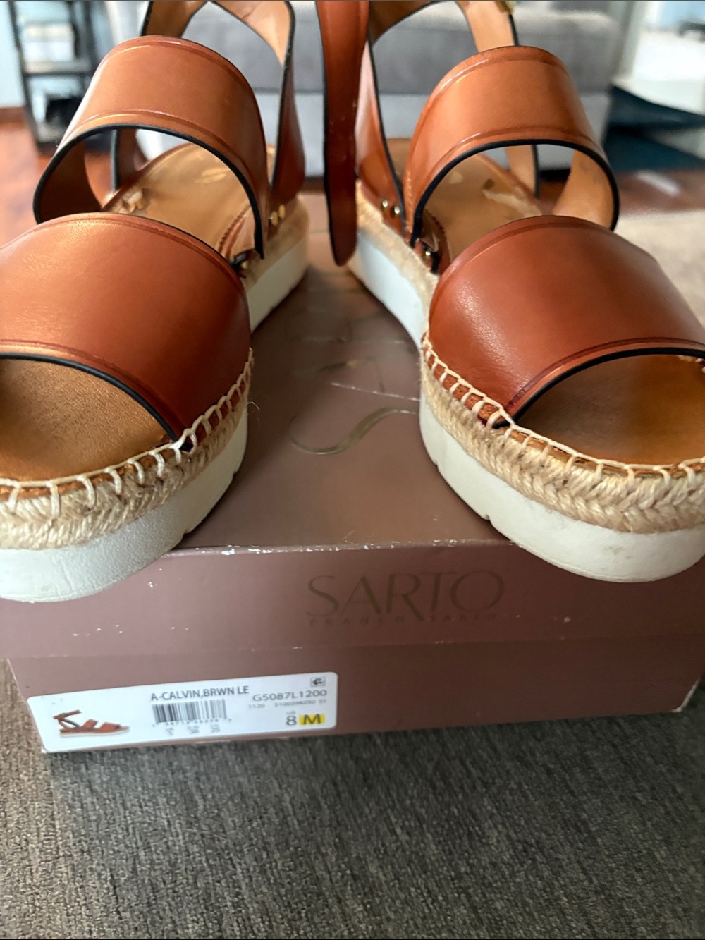 Franco Sarto Cognac Leather Espadrille Platform Sandals - Picture 8 of 14